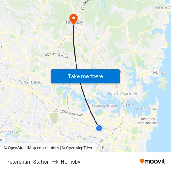 Petersham Station to Hornsby map