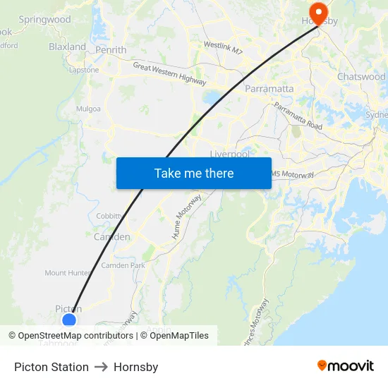 Picton Station to Hornsby map
