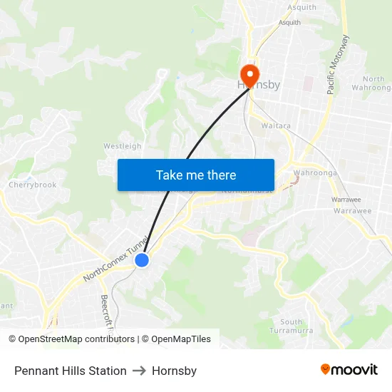 Pennant Hills Station to Hornsby map