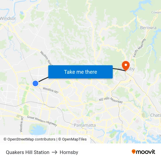 Quakers Hill Station to Hornsby map