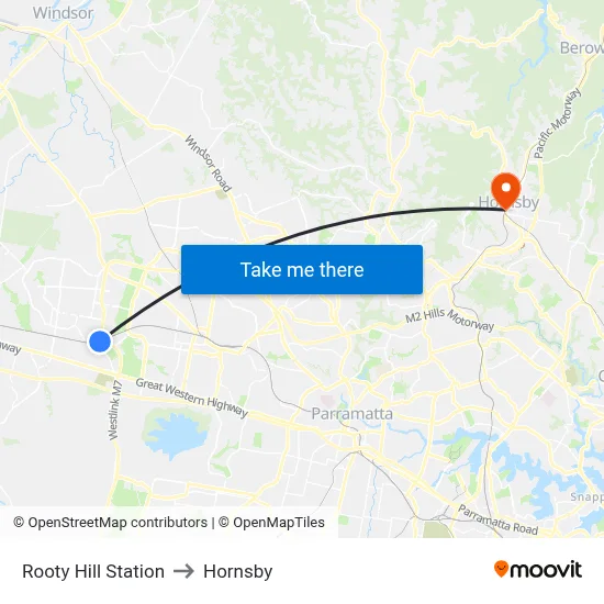 Rooty Hill Station to Hornsby map