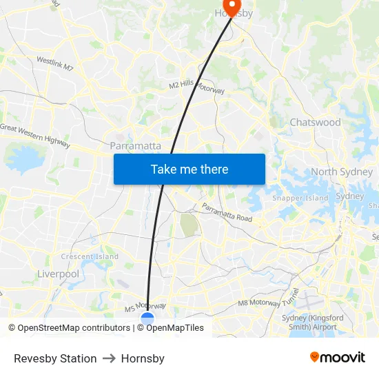 Revesby Station to Hornsby map