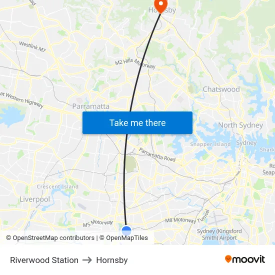 Riverwood Station to Hornsby map