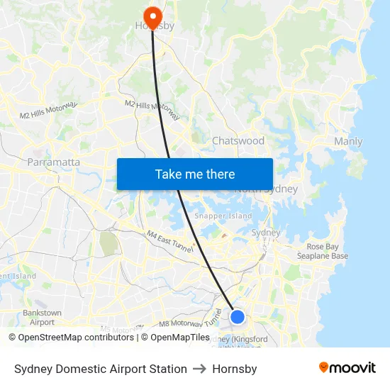 Sydney Domestic Airport Station to Hornsby map