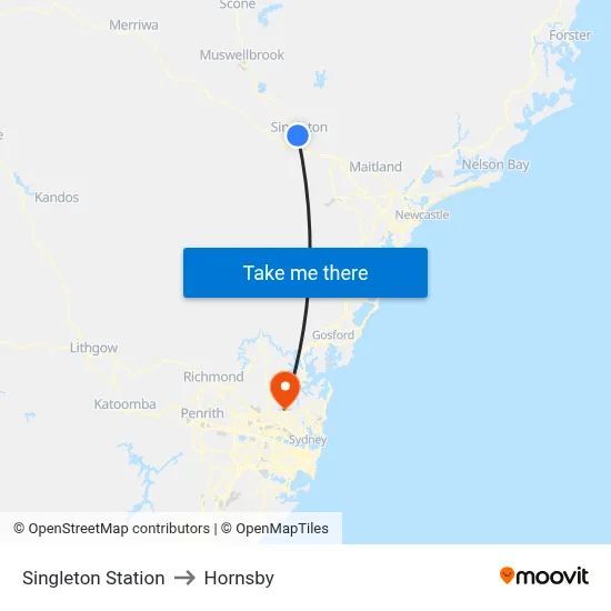 Singleton Station to Hornsby map