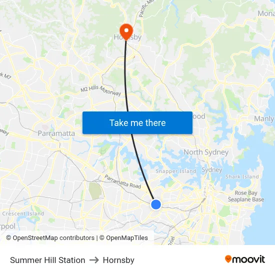 Summer Hill Station to Hornsby map