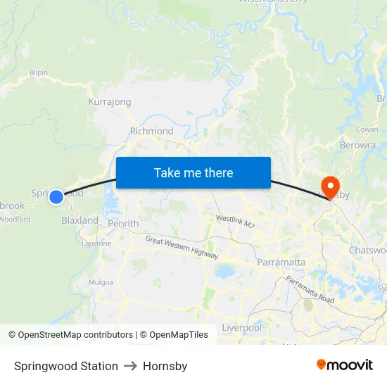 Springwood Station to Hornsby map