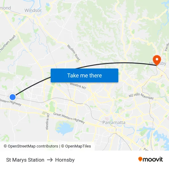 St Marys Station to Hornsby map