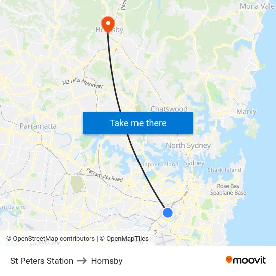St Peters Station to Hornsby map