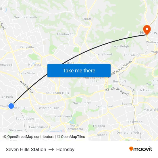 Seven Hills Station to Hornsby map