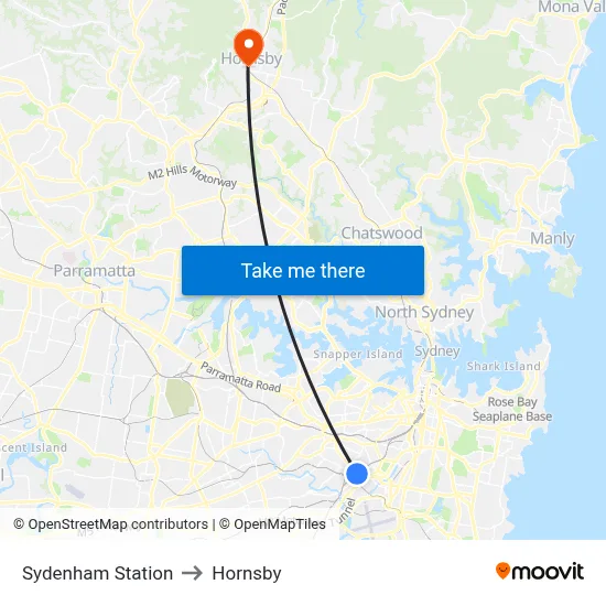 Sydenham Station to Hornsby map