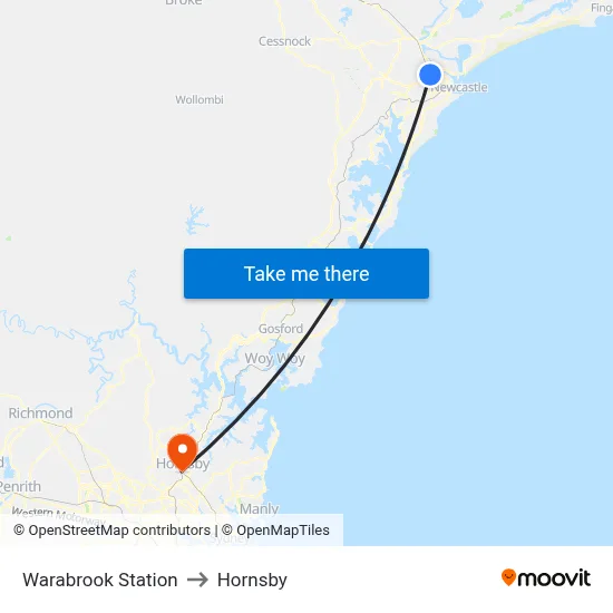 Warabrook Station to Hornsby map