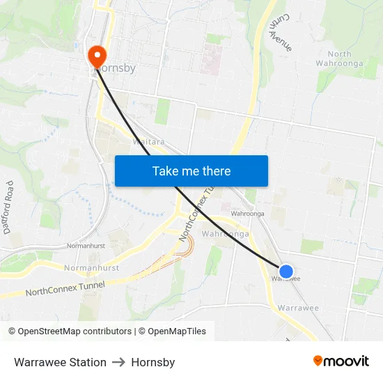 Warrawee Station to Hornsby map