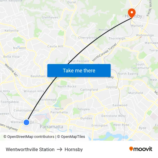 Wentworthville Station to Hornsby map