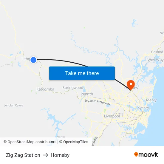 Zig Zag Station to Hornsby map