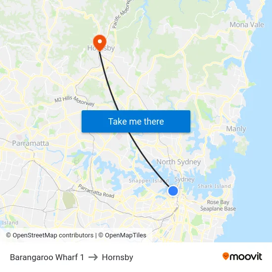 Barangaroo Wharf 1 to Hornsby map