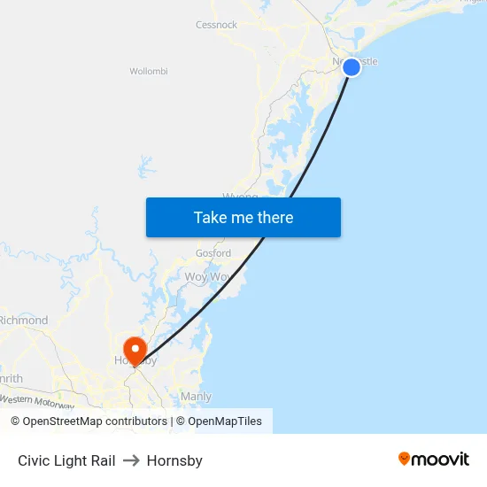 Civic Light Rail to Hornsby map