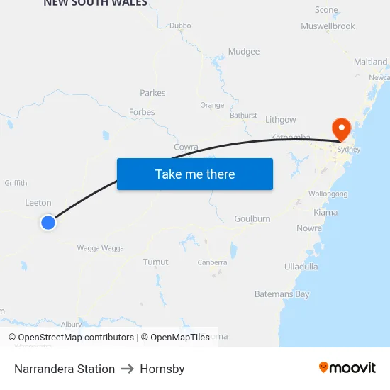 Narrandera Station to Hornsby map