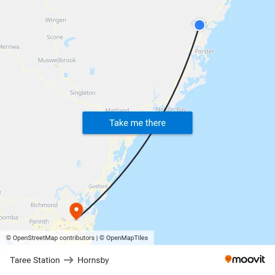 Taree Station to Hornsby map