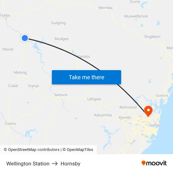 Wellington Station to Hornsby map