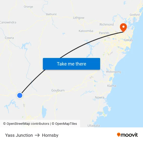 Yass Junction to Hornsby map