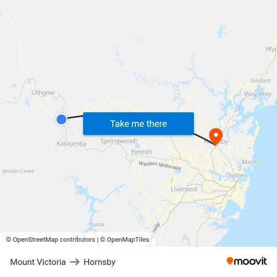 Mount Victoria to Hornsby map