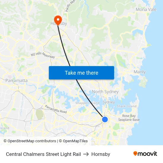 Central Chalmers Street Light Rail to Hornsby map