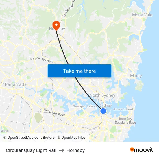 Circular Quay Light Rail to Hornsby map