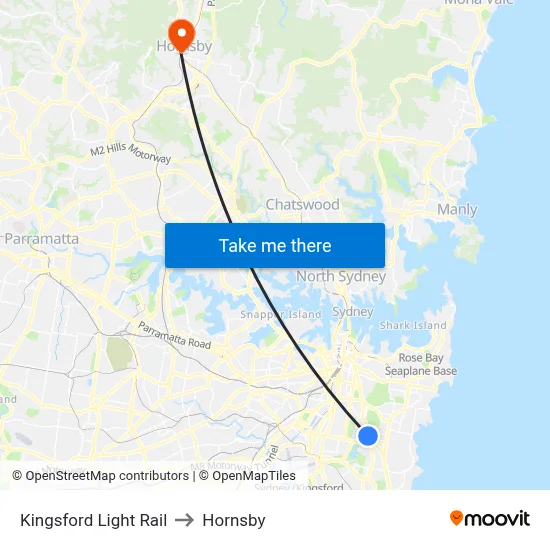 Kingsford Light Rail to Hornsby map