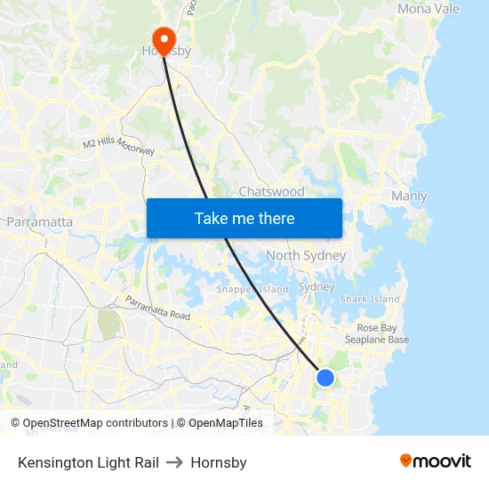 Kensington Light Rail to Hornsby map