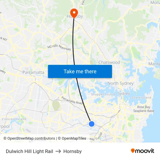 Dulwich Hill Light Rail to Hornsby map
