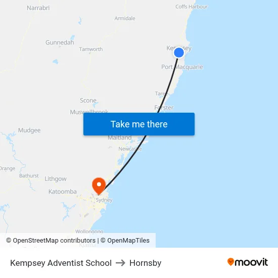 Kempsey Adventist School to Hornsby map