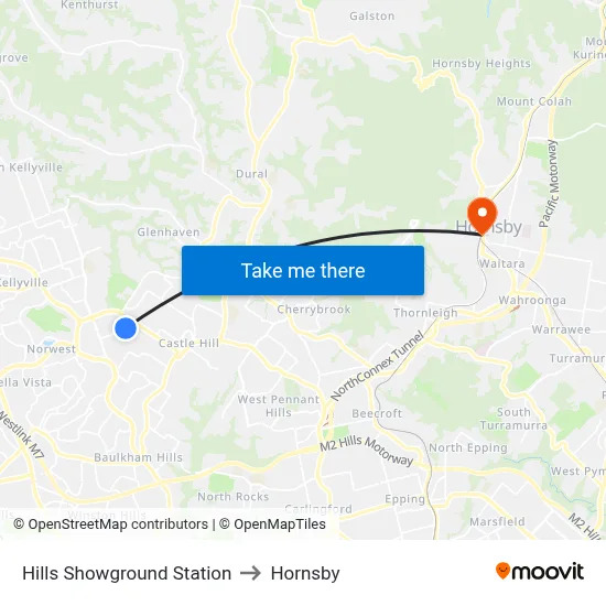 Hills Showground Station to Hornsby map
