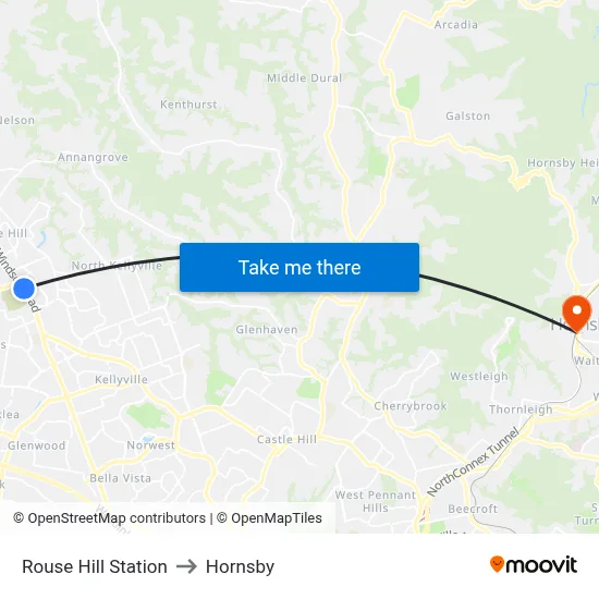 Rouse Hill Station to Hornsby map