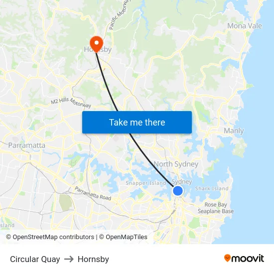 Circular Quay to Hornsby map