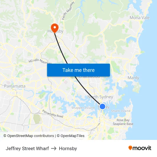 Jeffrey Street Wharf to Hornsby map