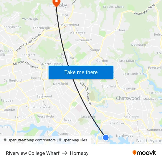Riverview College Wharf to Hornsby map