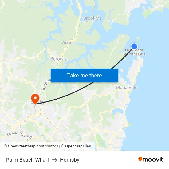 Palm Beach Wharf to Hornsby map