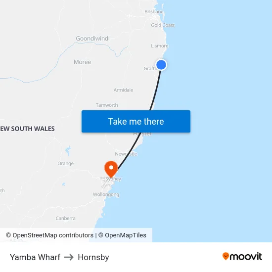 Yamba Wharf to Hornsby map