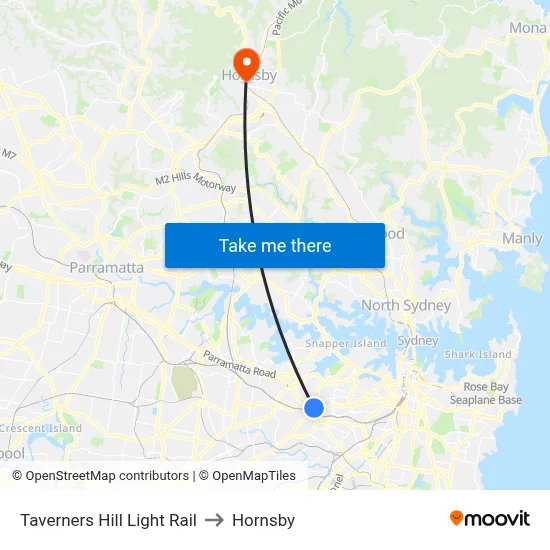 Taverners Hill Light Rail to Hornsby map
