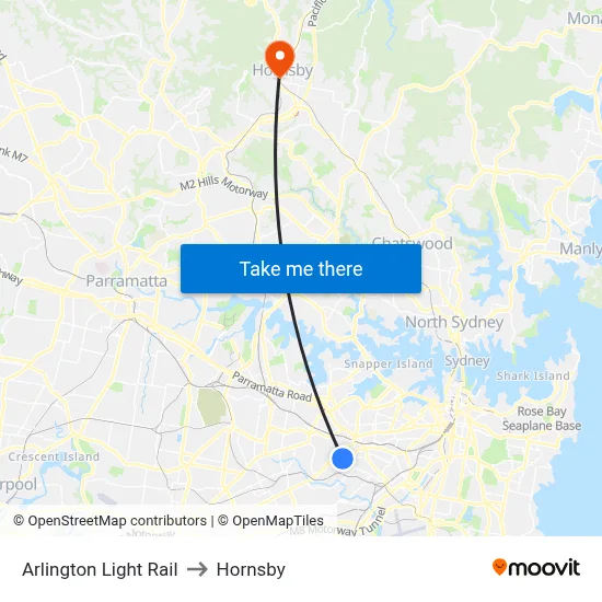 Arlington Light Rail to Hornsby map