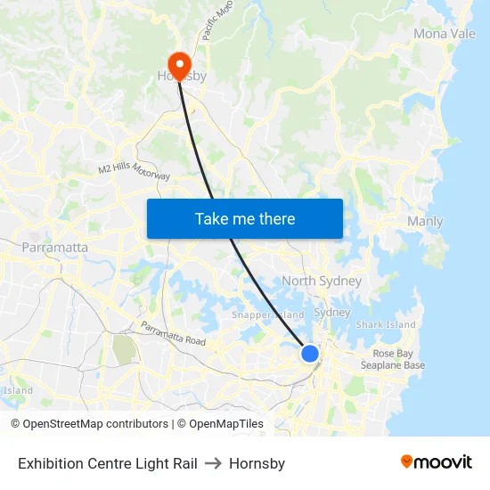 Exhibition Centre Light Rail to Hornsby map