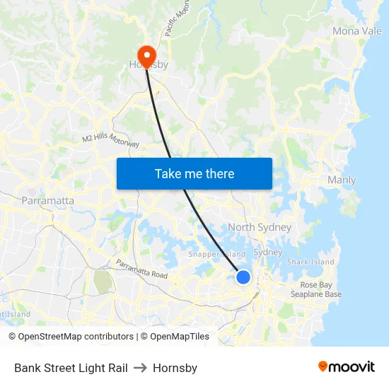 Bank Street Light Rail to Hornsby map
