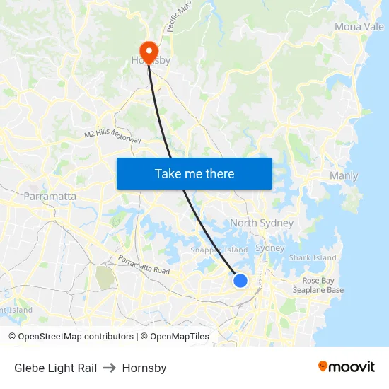 Glebe Light Rail to Hornsby map