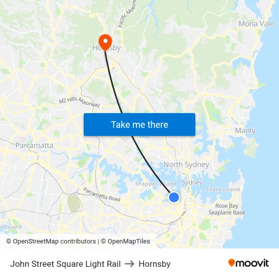 John Street Square Light Rail to Hornsby map