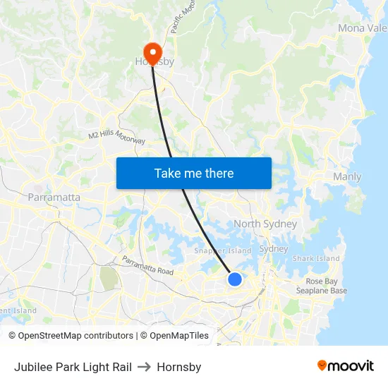 Jubilee Park Light Rail to Hornsby map