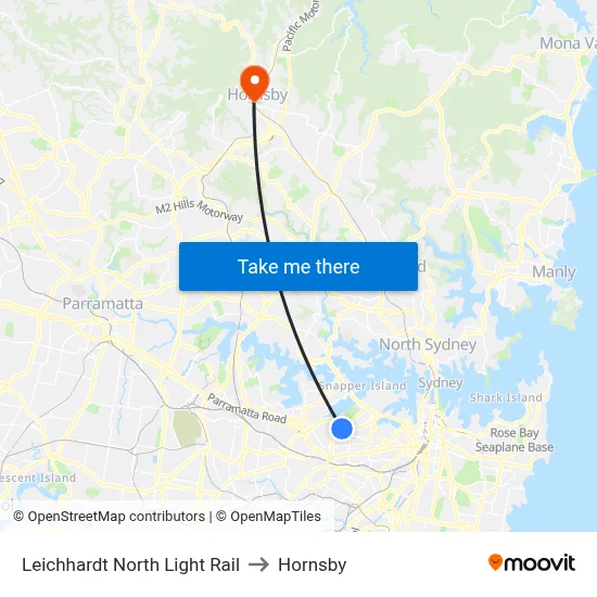 Leichhardt North Light Rail to Hornsby map
