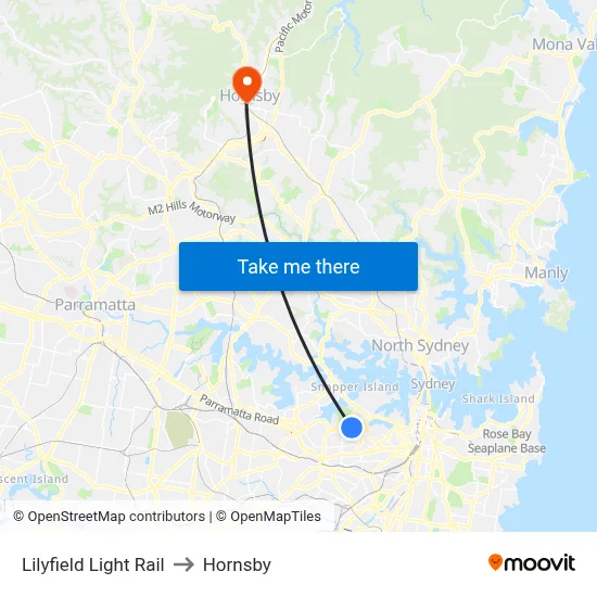 Lilyfield Light Rail to Hornsby map