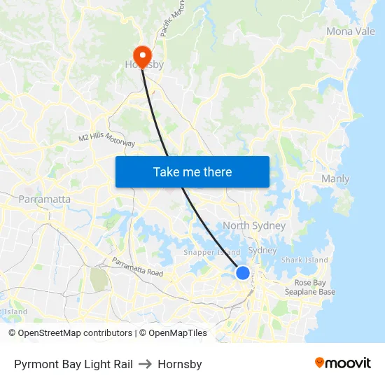 Pyrmont Bay Light Rail to Hornsby map