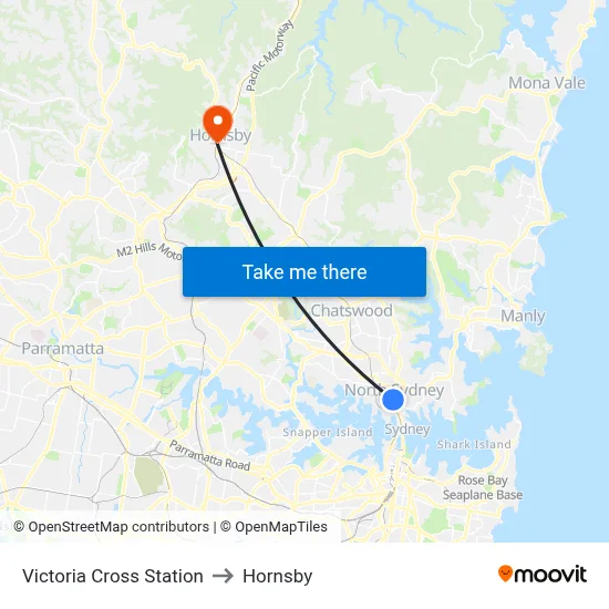 Victoria Cross Station to Hornsby map